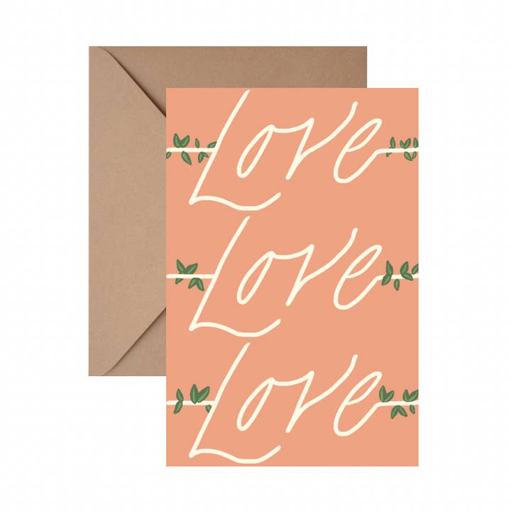 Three times the Love - CARTE DE VŒUX avec ENVELOPPE pour la vente par Lantern Calligraphy