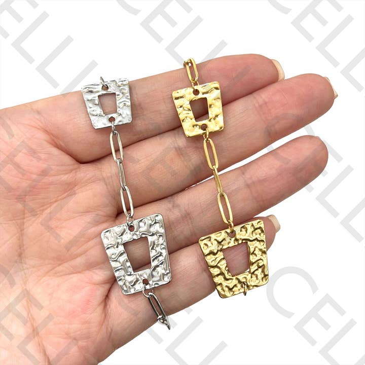 Celli Biju - Wholesale Jewelry Set - Steel Necklace / Bracelet - Hammered Square4