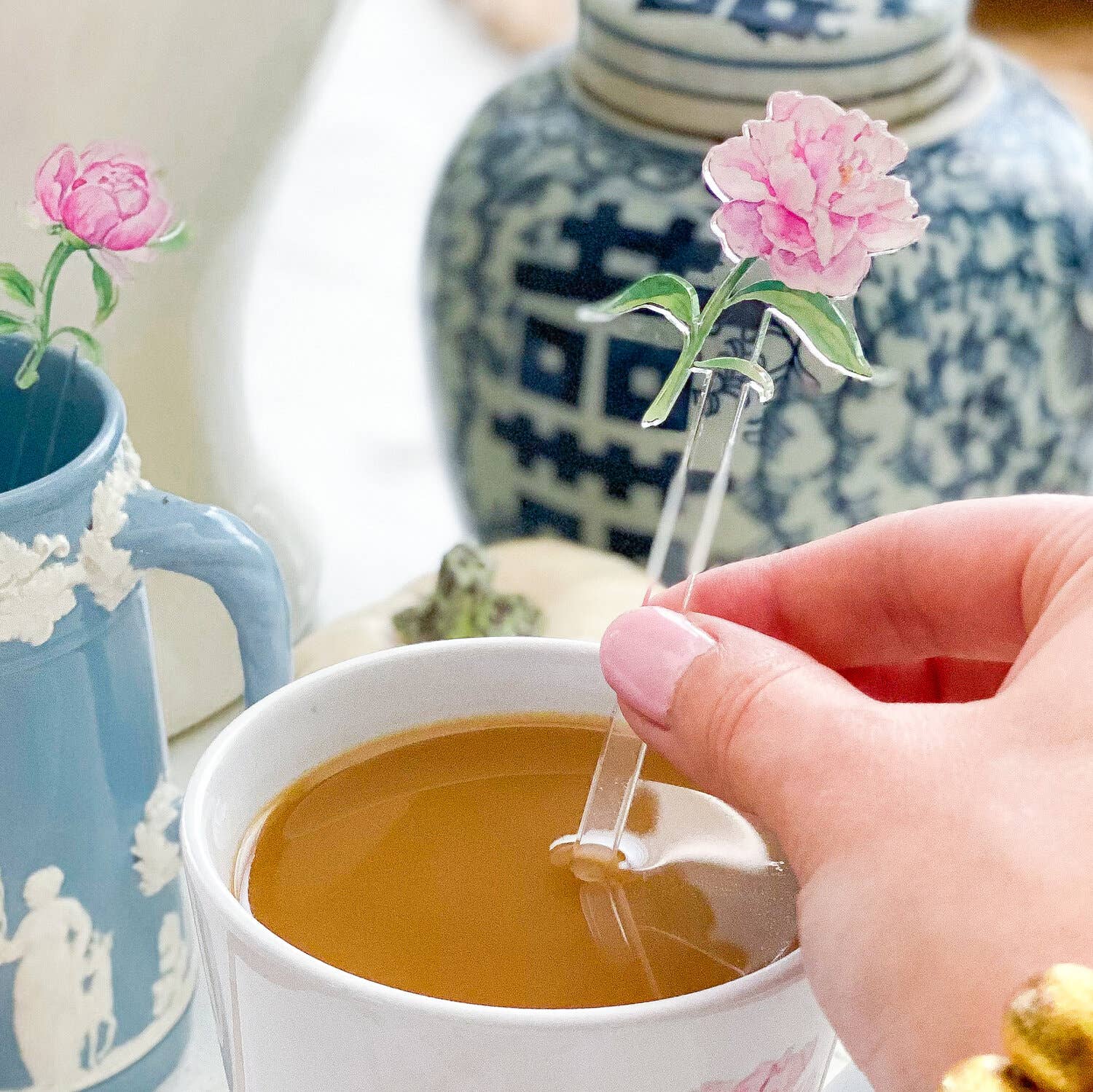 Simply Jessica Marie - Wholesale Drink Stirrer - Peonies Watercolor Acrylic Stir Sticks1