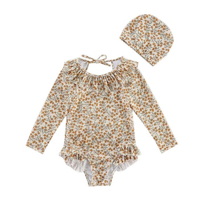 Auraquise - Vendita all'ingrosso Costume intero - Bambini - Costume intero a maniche lunghe per ragazze con orlo arricciato