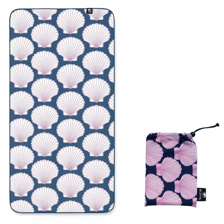 UPF 50+ Beach Pool Towel - Full Size (Blue Pink Seashells) for wholesale by ROAM