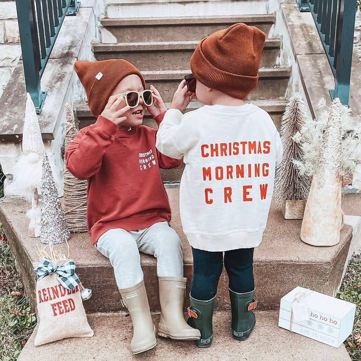 Sand Christmas Morning Crew Child Sweatshirt - Red Design for wholesale on Faire3
