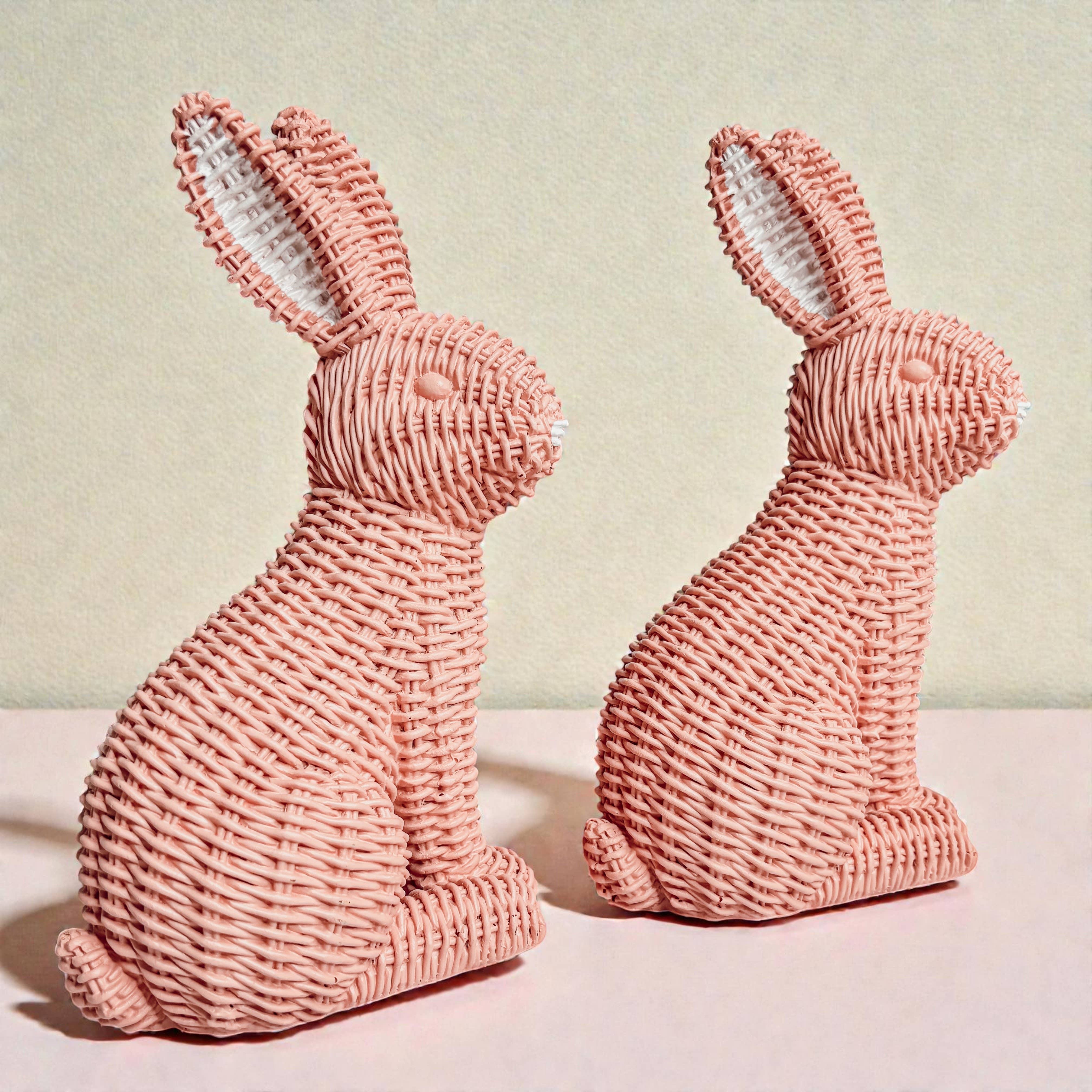 Gia Roma - Wholesale Sculpture - Easter Farmhouse Home Decor, Resin Bunny Figurine Rattan 23