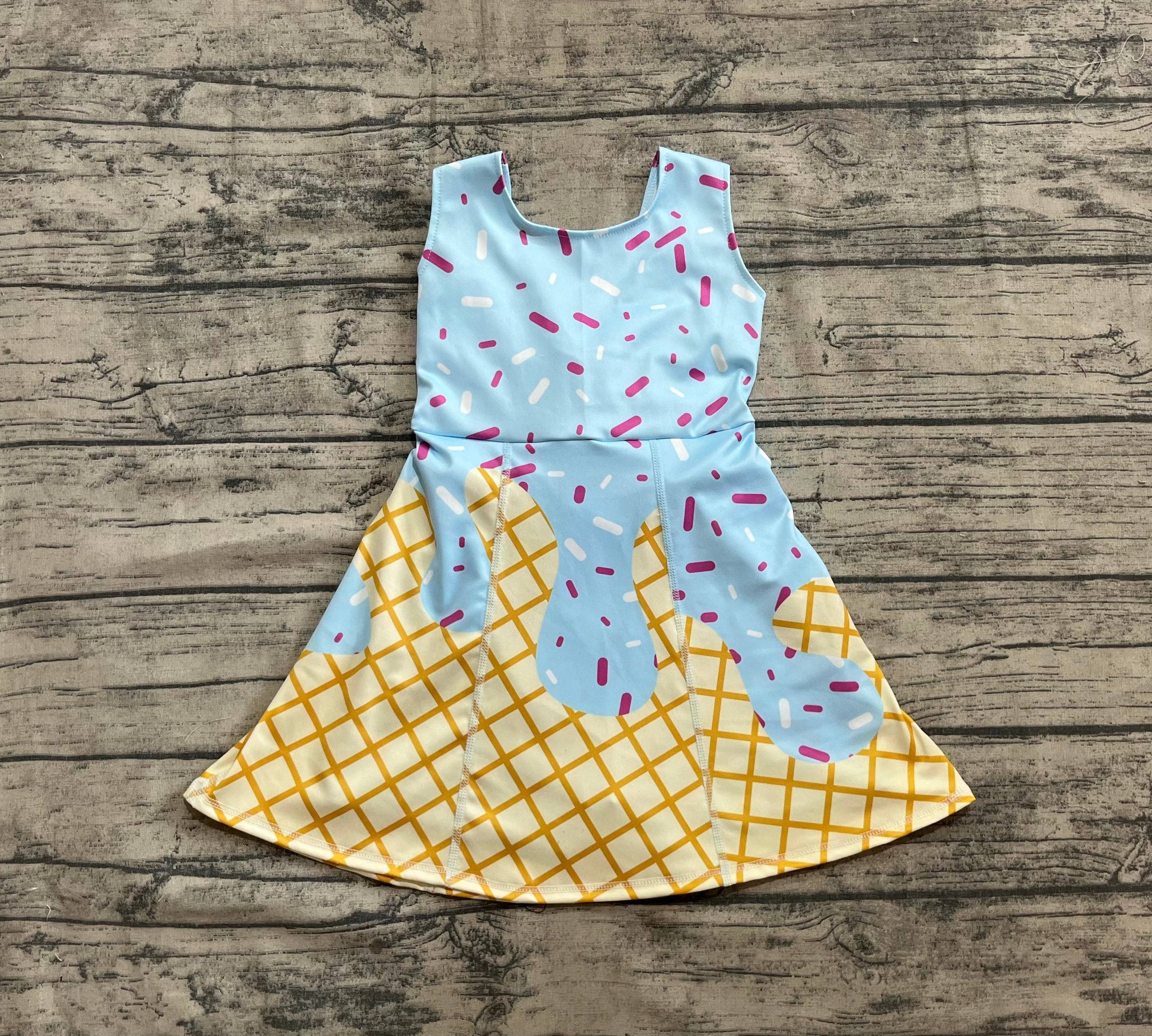 Aier Wholesale - Wholesale Dress - Kids - Baby Girls Blue Ice-cream Drip Yoga Skort Knee Length Dresses2