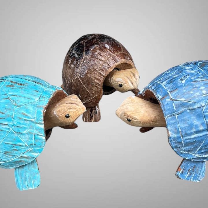 Batik Indah - Wholesale Ornament - Nodding coconut shell and wood turtle ornament