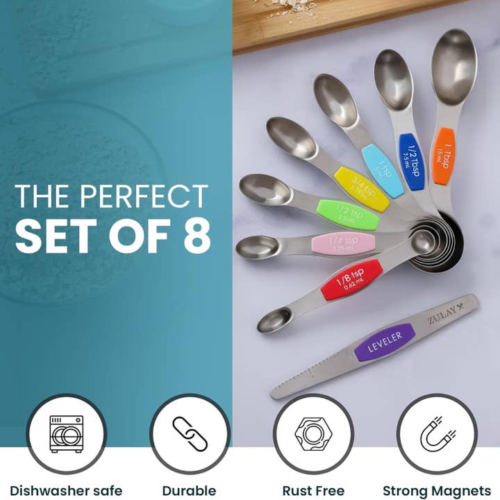 Zulay Kitchen - Wholesale Measuring spoon - Stackable Magnetic Spoons Set of 8 - Stainless Steel11