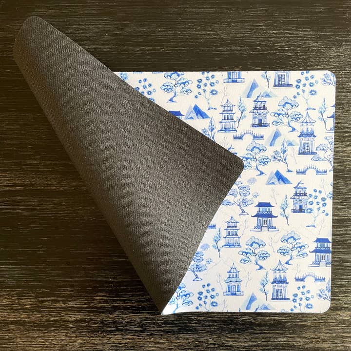 Aliza Darik - Wholesale Pet Food Mat - Dog - Pet Placemat, Chinoiserie, Pagoda Print, Blue and White2