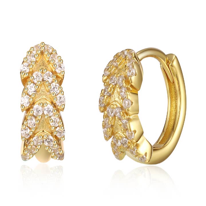 Pendiente aro hojas - circonita blanca -12 mm - para venta al por mayor de Buganto