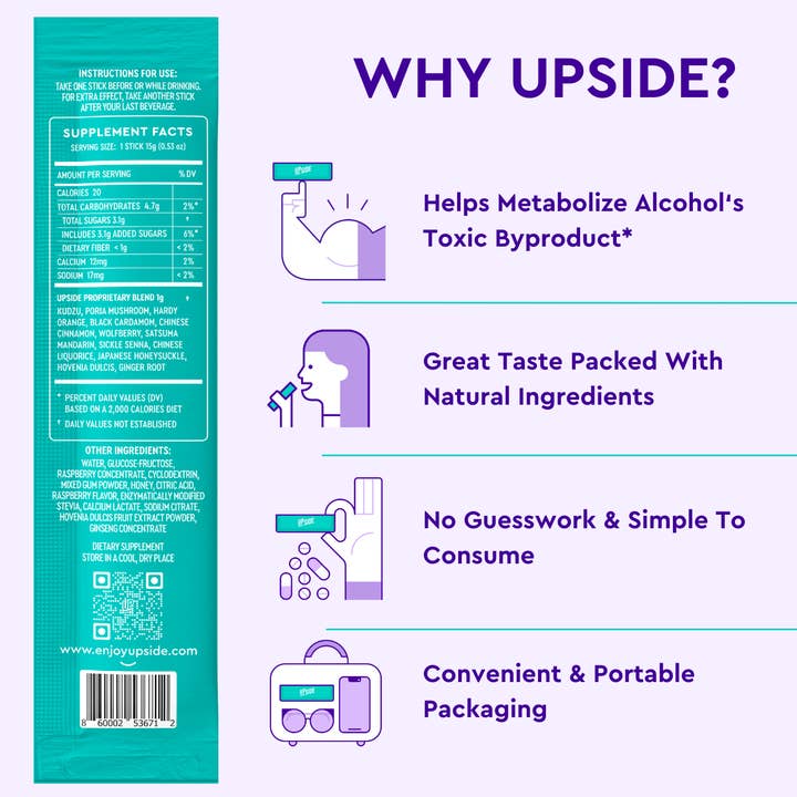 Upside - Before Alcohol Hangover Sticks - Wholesale Oral Supplement/Vitamin - UPSIDE Before Drinking Hangover Sticks - Box Set (10-Pack)1