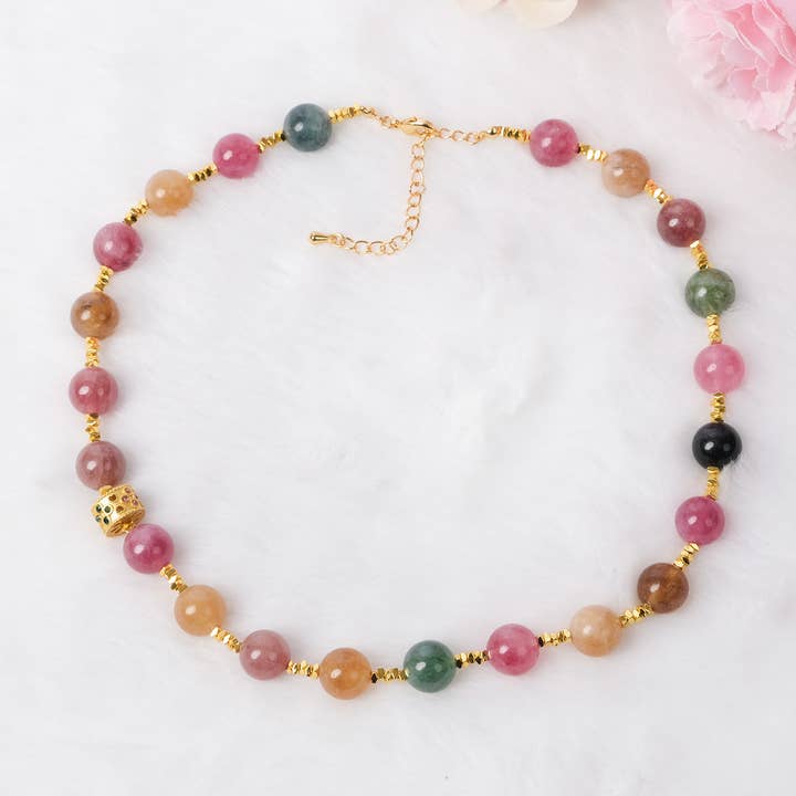Elegant Natural Tourmaline Necklace with Colorful Beads for wholesale by GirlyPirateCo