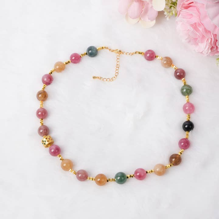 Elegant Natural Tourmaline Necklace with Colorful Beads for wholesale by GirlyPirateCo