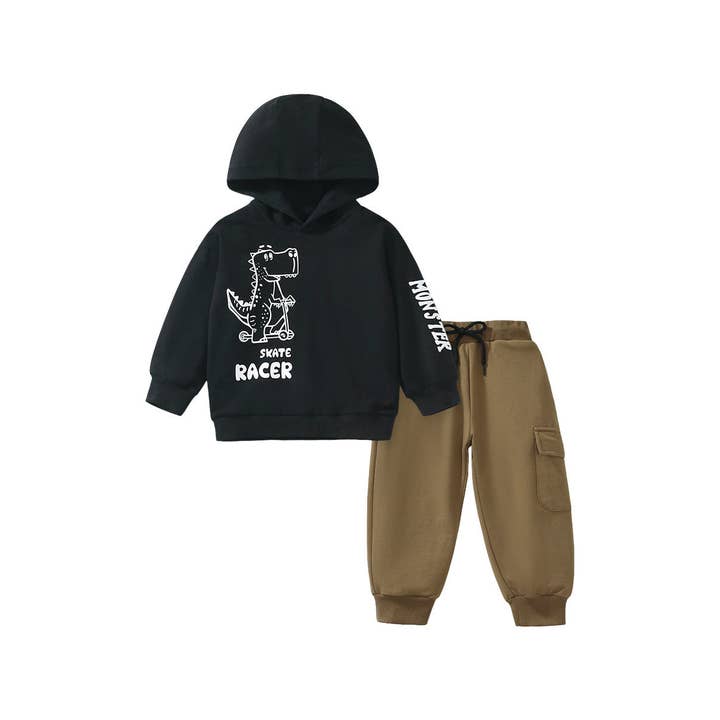 High Quality Spring And Autumn Boys Dinosaur And Letter Pattern Long Sleeves Top Pullover Hoodie And Pants Clothing Set for wholesale by MyKids-USA®