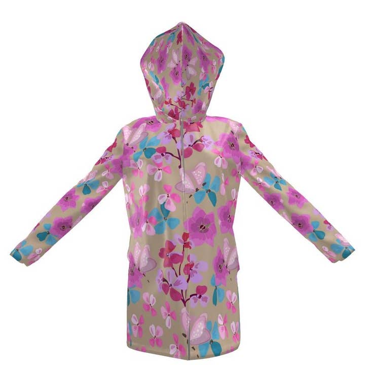 Padrão floral rosa Womens Hooded Rain Mac por atacado de Sorbey