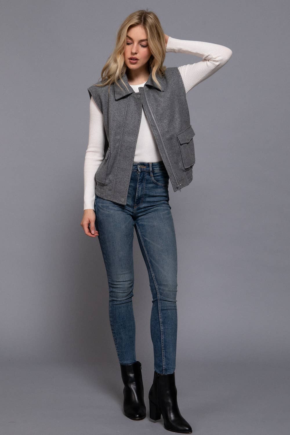 Active Basic | Active USA - Wholesale Outerwear Vest - Women's - Notched Collar Soft Felt Zip Up Vest19