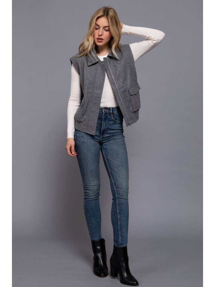 Active Basic | Active USA - Wholesale Outerwear Vest - Women's - Notched Collar Soft Felt Zip Up Vest19