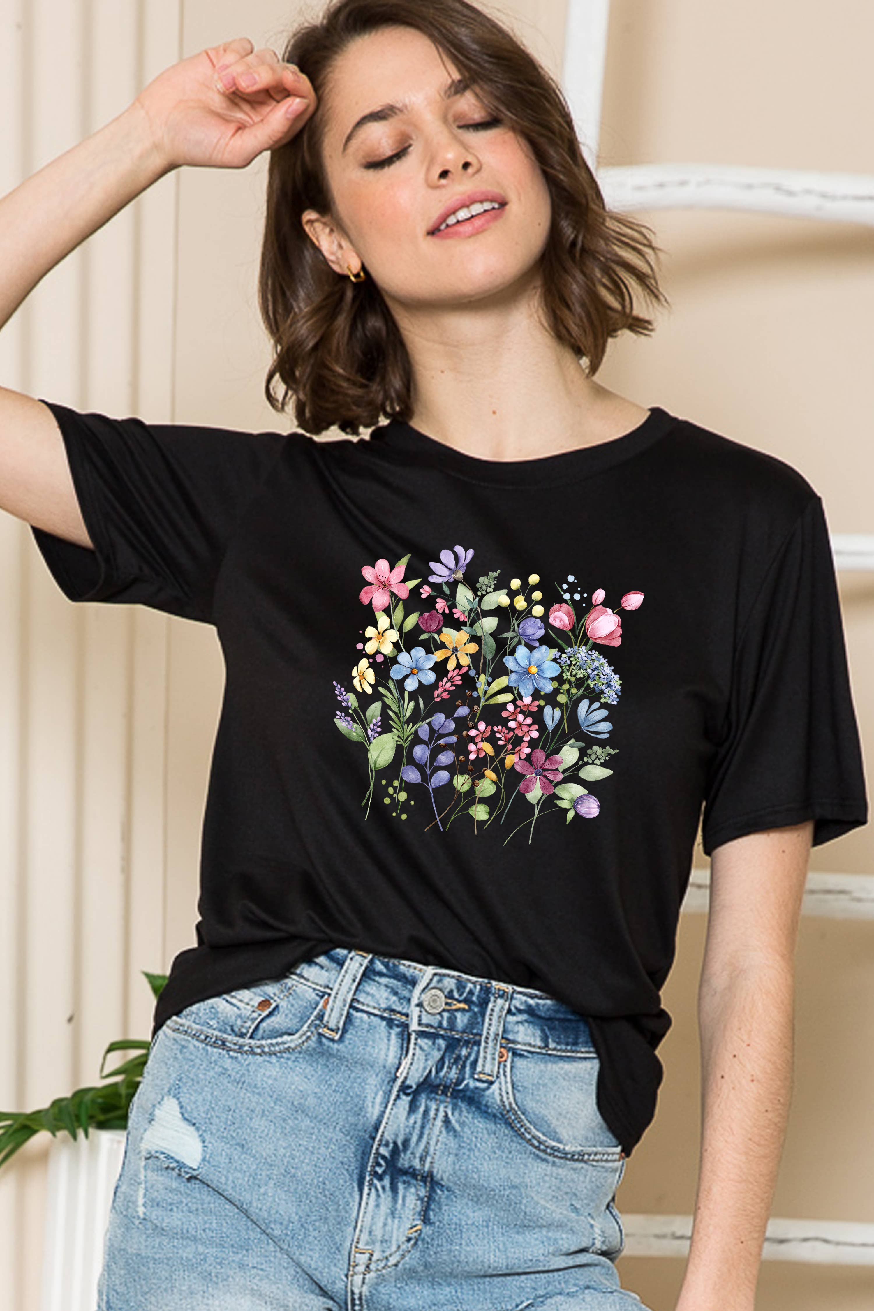 Burgundy Apparel - Wholesale Tunic - Women's - SUPER SOFT TOP WITH SPRING FLOWERS PRINT6