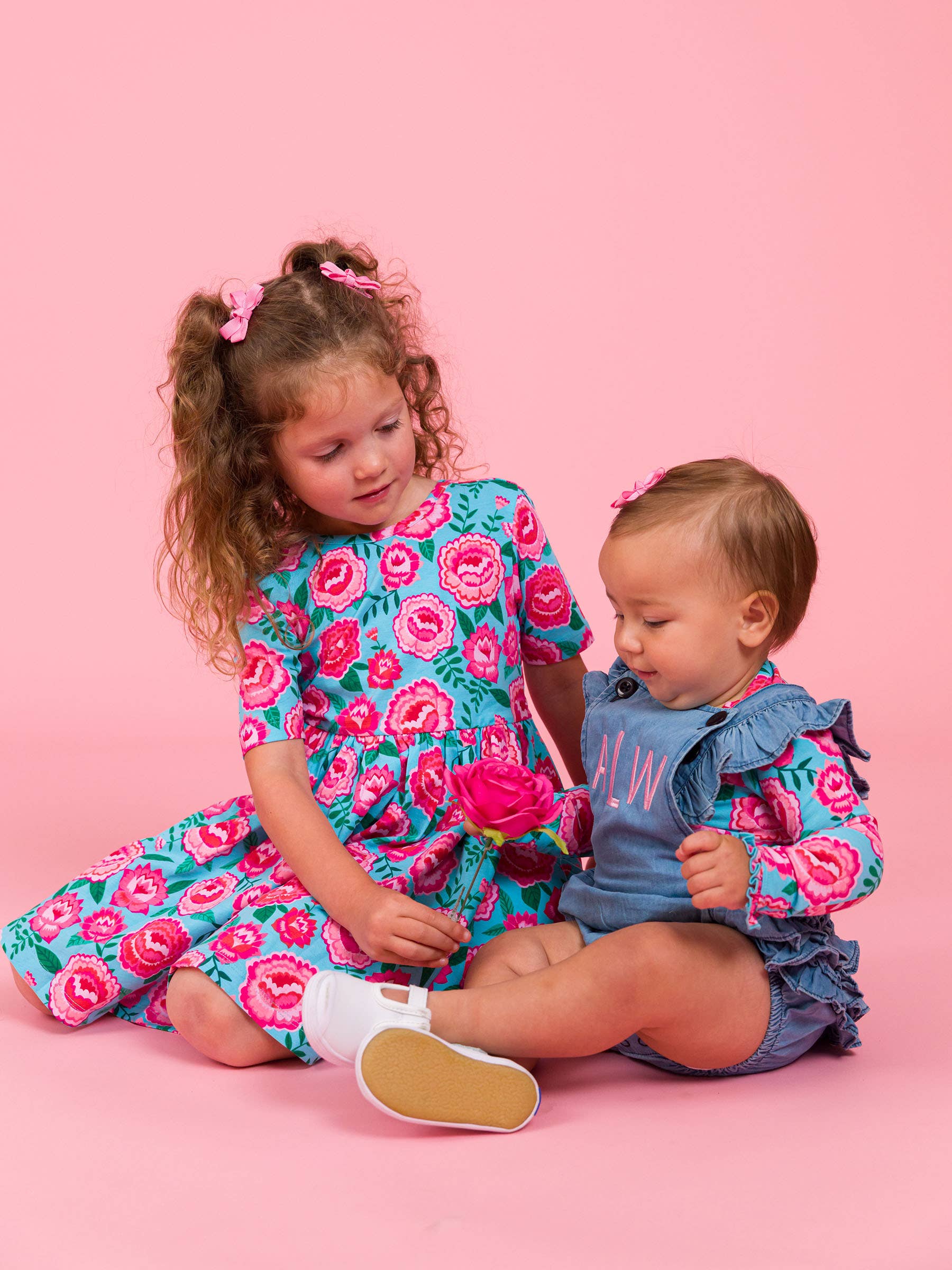 Blue Baby Girls Bright Blossoms Knit Long Sleeve Ruffle Bodysuit for wholesale on Faire5