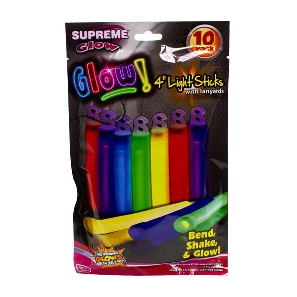 Windy City Novelties - Wholesale Light-Up Toy - Kids & Baby - Assorted 10-packs of 4" Glow Sticks 24-unit display