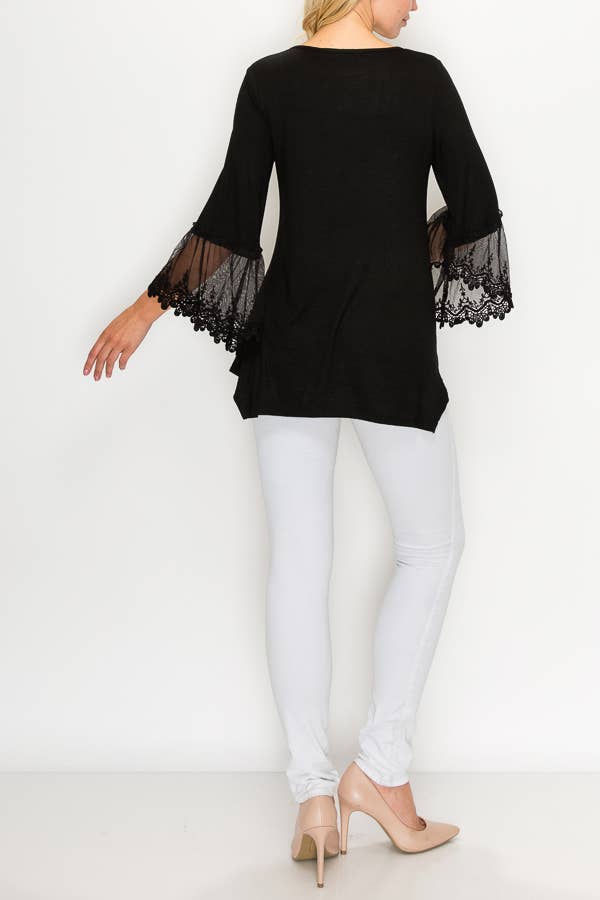 Origami Apparel ~  Lace and Crochet inspired – wholesale Tunika - Dam – TUNIKA MED SPETSKANTADE ÄRMAR-4480 SVART3