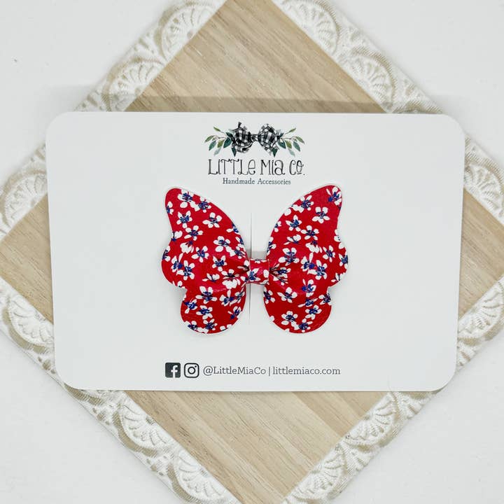 Red & Blue Floral Butterfly Clip for wholesale by Little Mia Co.