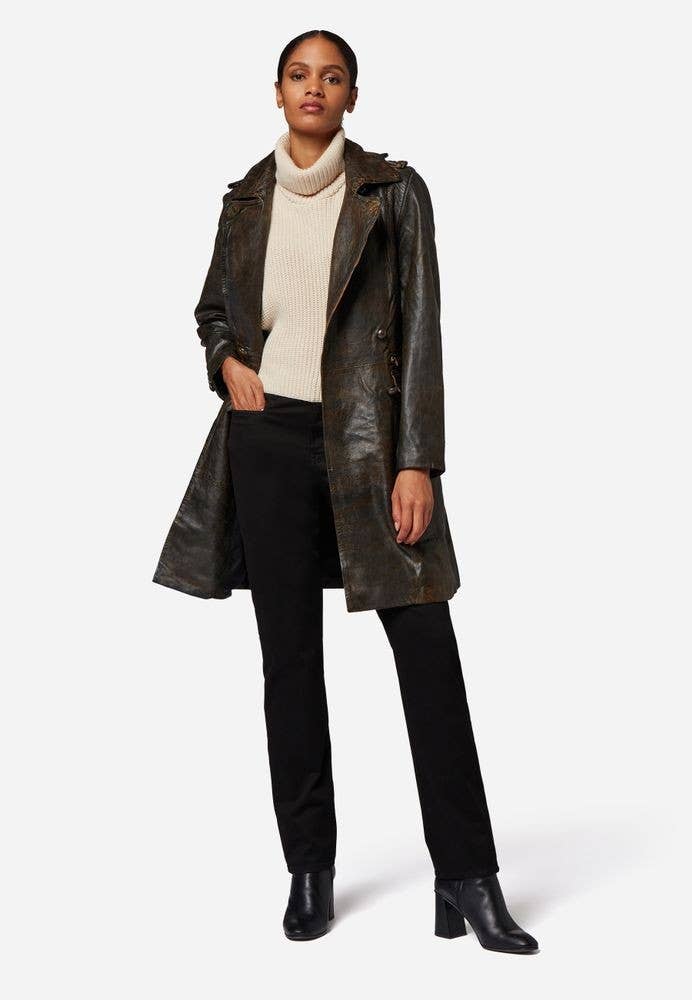Dark brown vintage Mang-1 Women's Leather Coat - Premium Lamb Leather for wholesale on Faire1