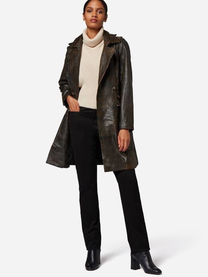 Dark brown vintage Mang-1 Women's Leather Coat - Premium Lamb Leather for wholesale on Faire1