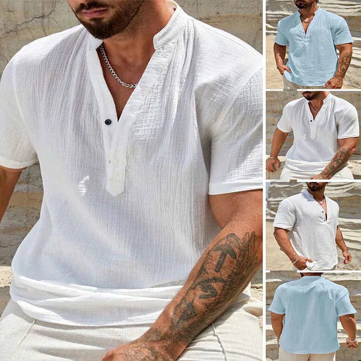 Camisa de Homem de Manga Curta com Gola Respirável de Cor Sólida de Camada Única Camisa Simples de Cor Sólida de Moda Masculina por atacado de Aromatized Collection