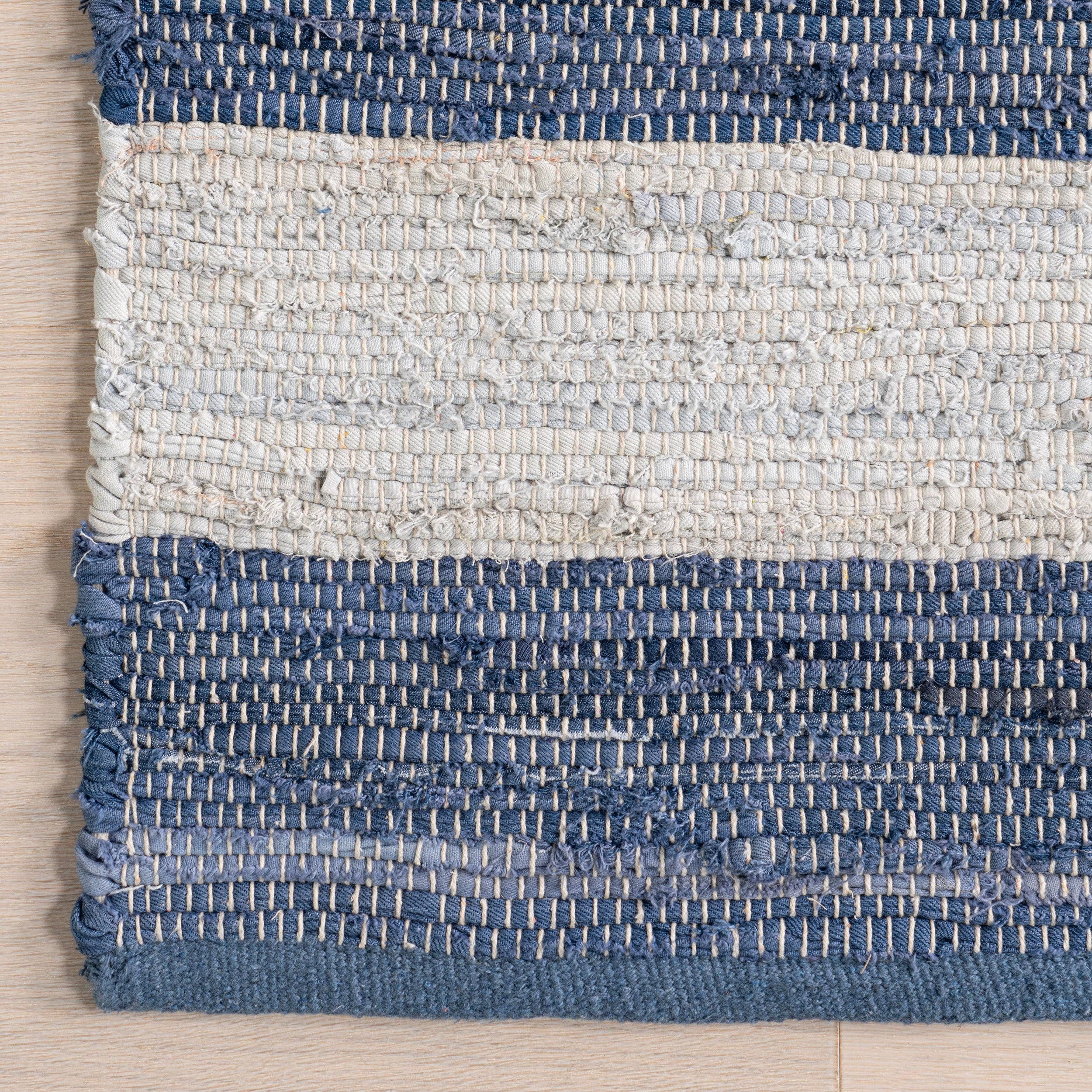 Blue Home Conservatory Striped Rag Handwoven Cotton Area Rug for wholesale on Faire5