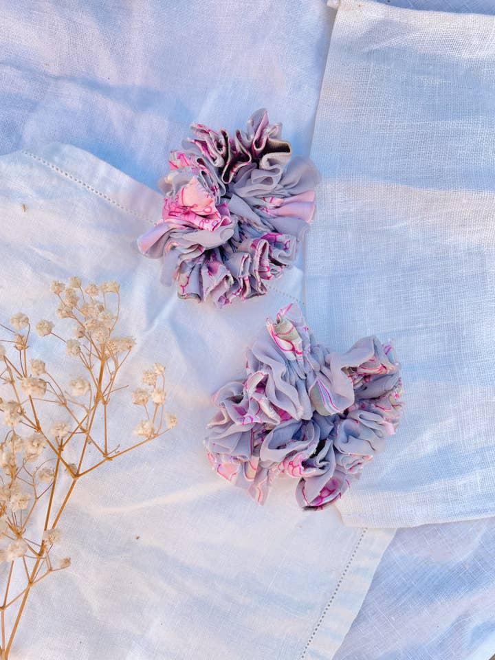 Silk Floral Ruffle Scrunchie for wholesale by Wallflower