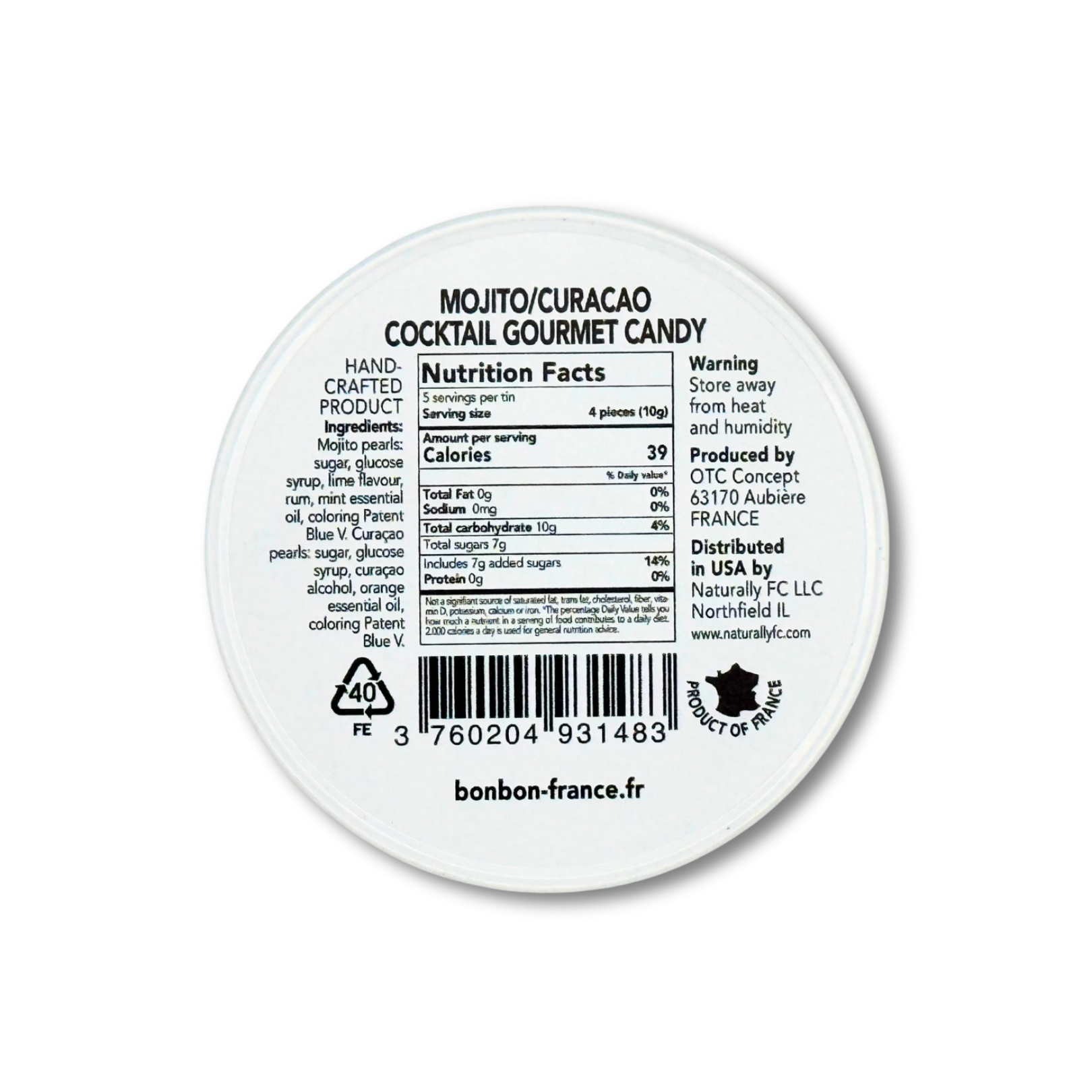 Bonbon USA France - Wholesale Hard Candy - Saint Ange Mojito Curacao - French Gourmet Natural Candy Tin2