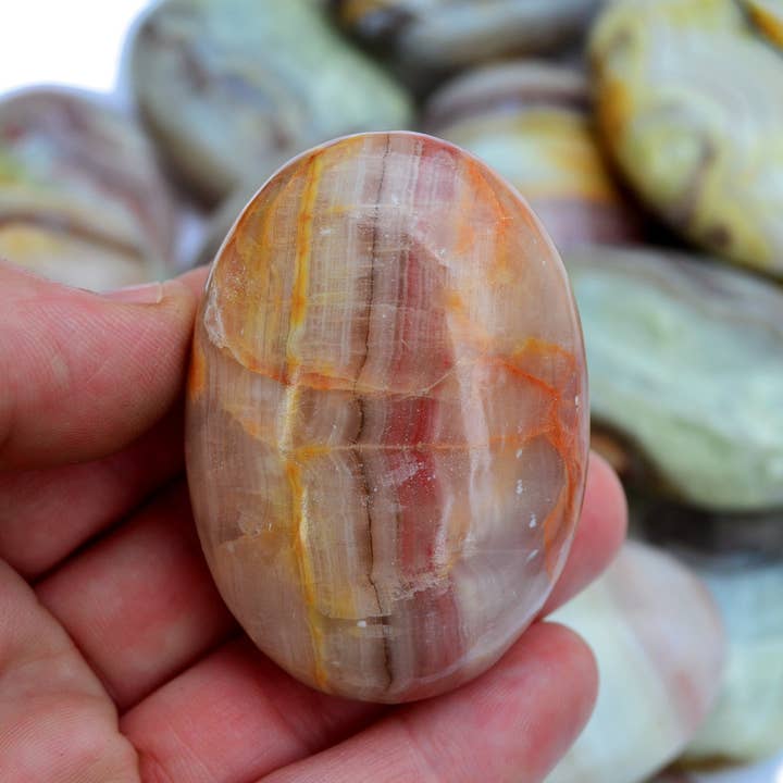 Kaia & Crystals - Wholesale Spiritual Stone/Crystal - Pink Banded Onyx Palm Stone (50mm - 80mm)