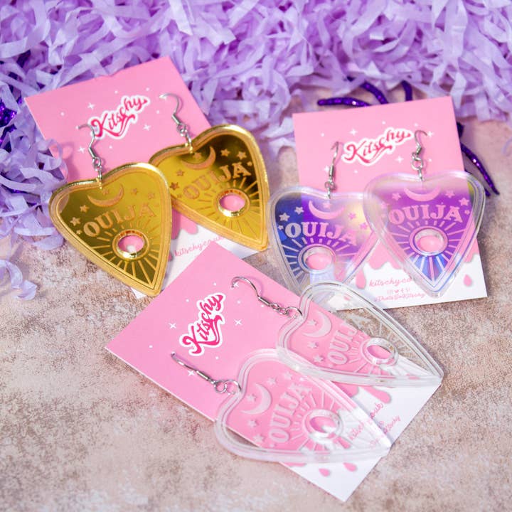 Ouija Planchette Earrings Laser Cut Acrylic for wholesale by Kitschy