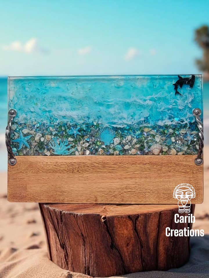 Blue Shells Charcuterie Tray for wholesale by Carib Creations LLC