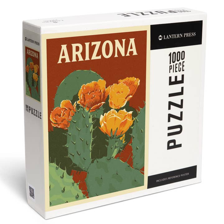 ROMPECABEZAS Arizona, 1000 PIEZAS, TIPOGRAFÍA TIPOGRÁFICA CON FORMA DE CACTUS para venta al por mayor de Lantern Press