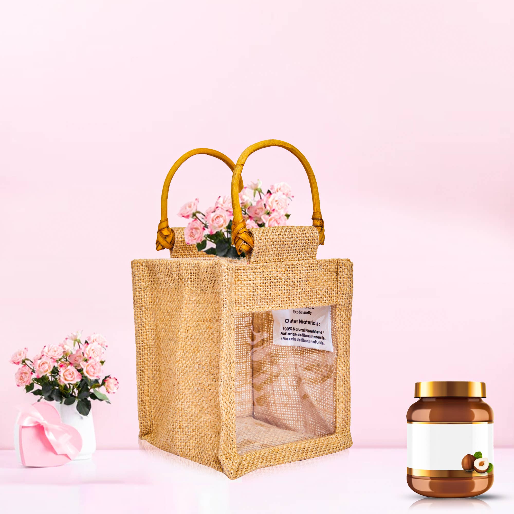 ecojutebags - Wholesale Gift Bag Set/Pack - Set of 12 Burlap Gift Bags – Small Jute with PVC Window1