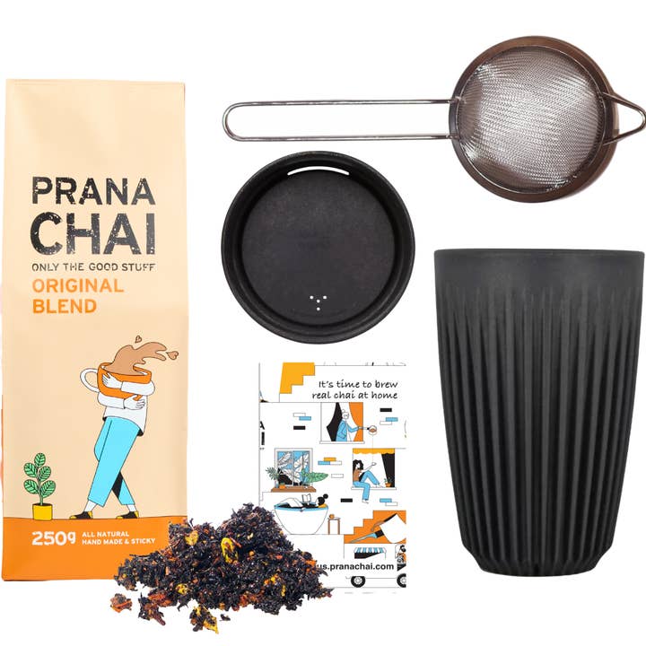 Prana Chai - Wholesale Gift Bag Set/Pack - Prana Chai + Huskee Cup + Strainer Gift Set16