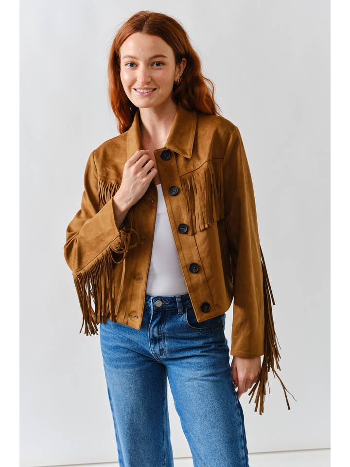 Aaron & Amber - Wholesale Leather Jacket - Women's - MAJ3277 FAUX SUEDE FRINGE JACKET11