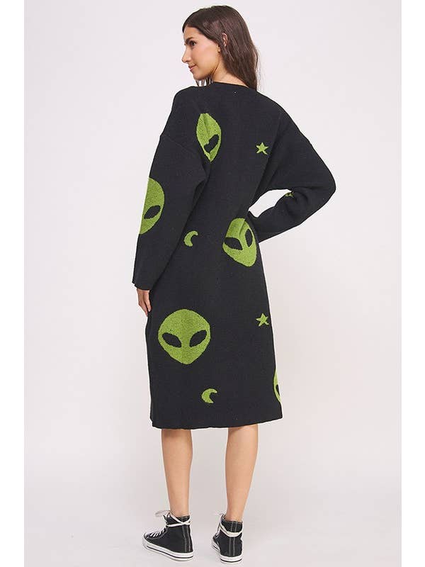 Black LONG SLEEVE ALIEN OVERSIZED KNIT SWEATER DRESS for wholesale on Faire5