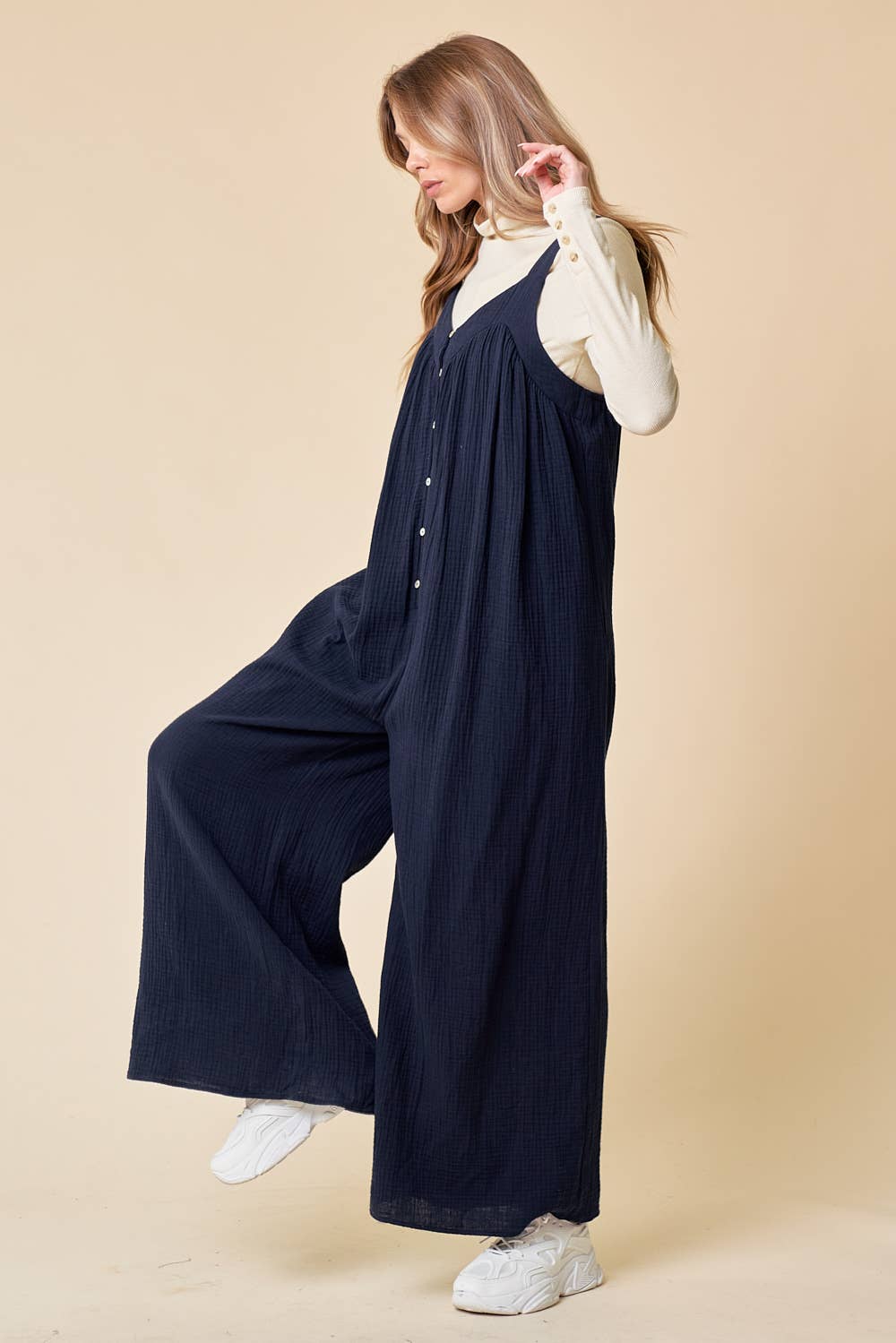 Marine Combinaison double en gaze de coton avec bouton sur le devant - 27058R en vente sur Faire3