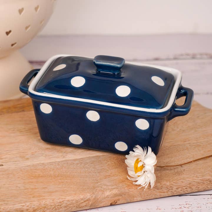 Dunkelblaue Butterdose mit Punkten Isabelle Rose für den Großhandel von Isabelle Rose