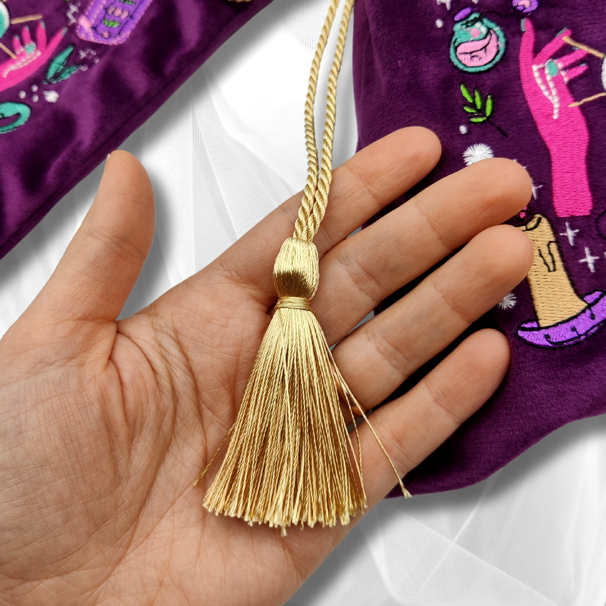 LA MUCI DESIGN - Vendita all'ingrosso Borsa con chiusura a cordoncino - Unisex - Sacchetto da Tarocchi in Velluto Viola con Ricamo Mistico4