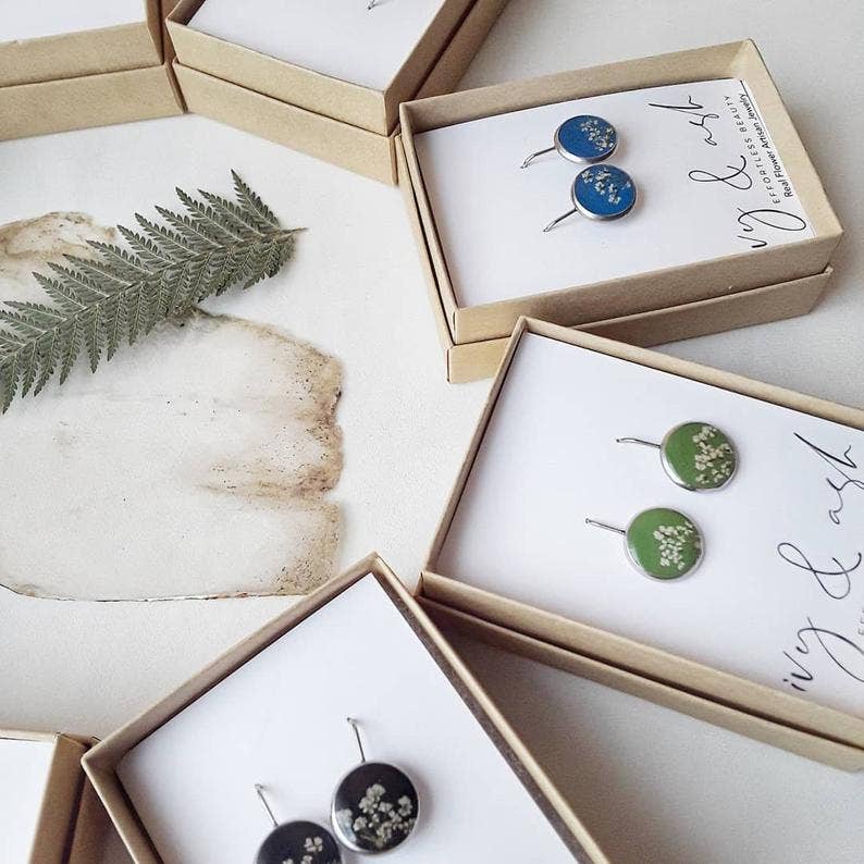 Ivy & Ash Boutique - Wholesale Stud/Post Earrings - Earth Tone Collection, Real Flower Studs7