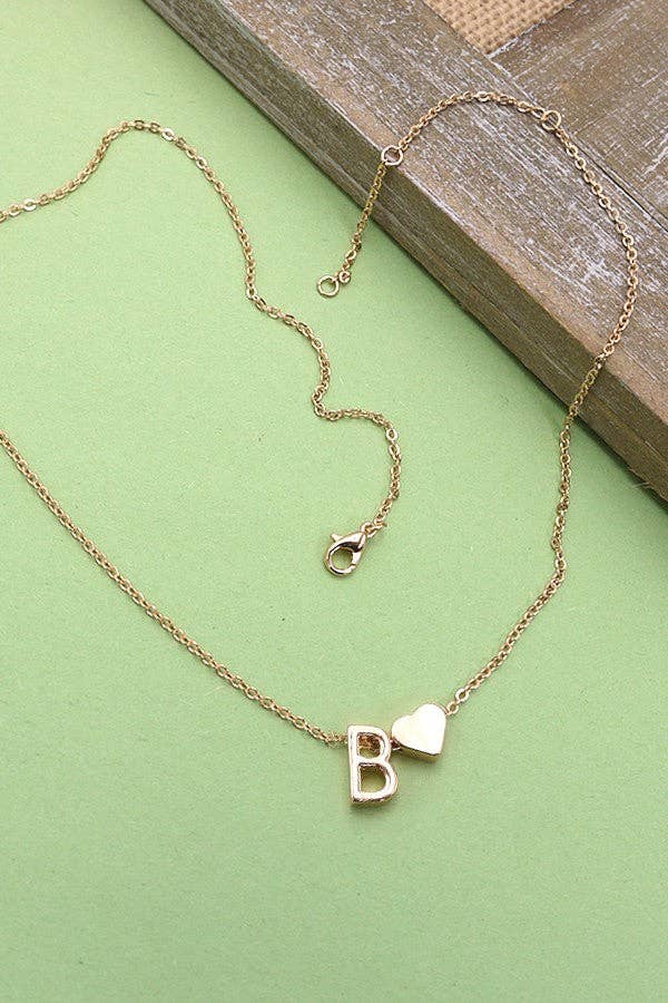 JOSSLYN by wall to wall - Wholesale Pendant/Charm Necklace - BRASS MONOGRAM INITIAL HEART CHARM NECKLACE | 80N1500