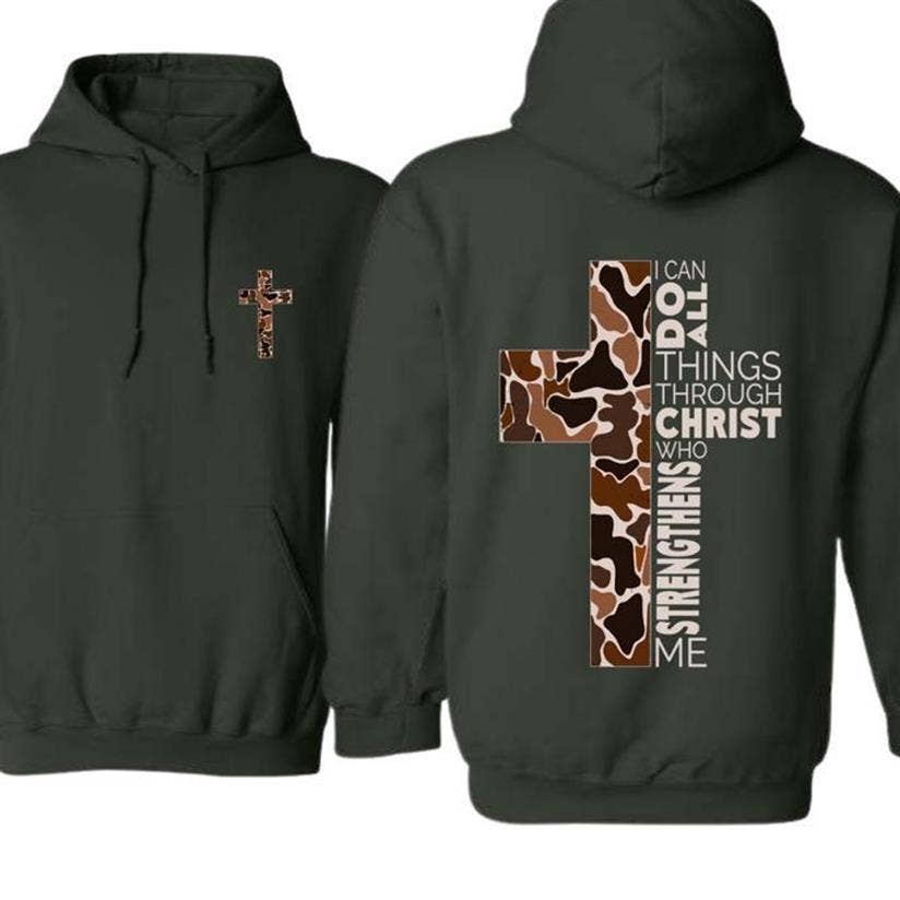 TheKingShirt - Wholesale Graphic Sweatshirt - Women's - Christian 2-Sided Hoodie Camo Cross Design Philippians Verse2
