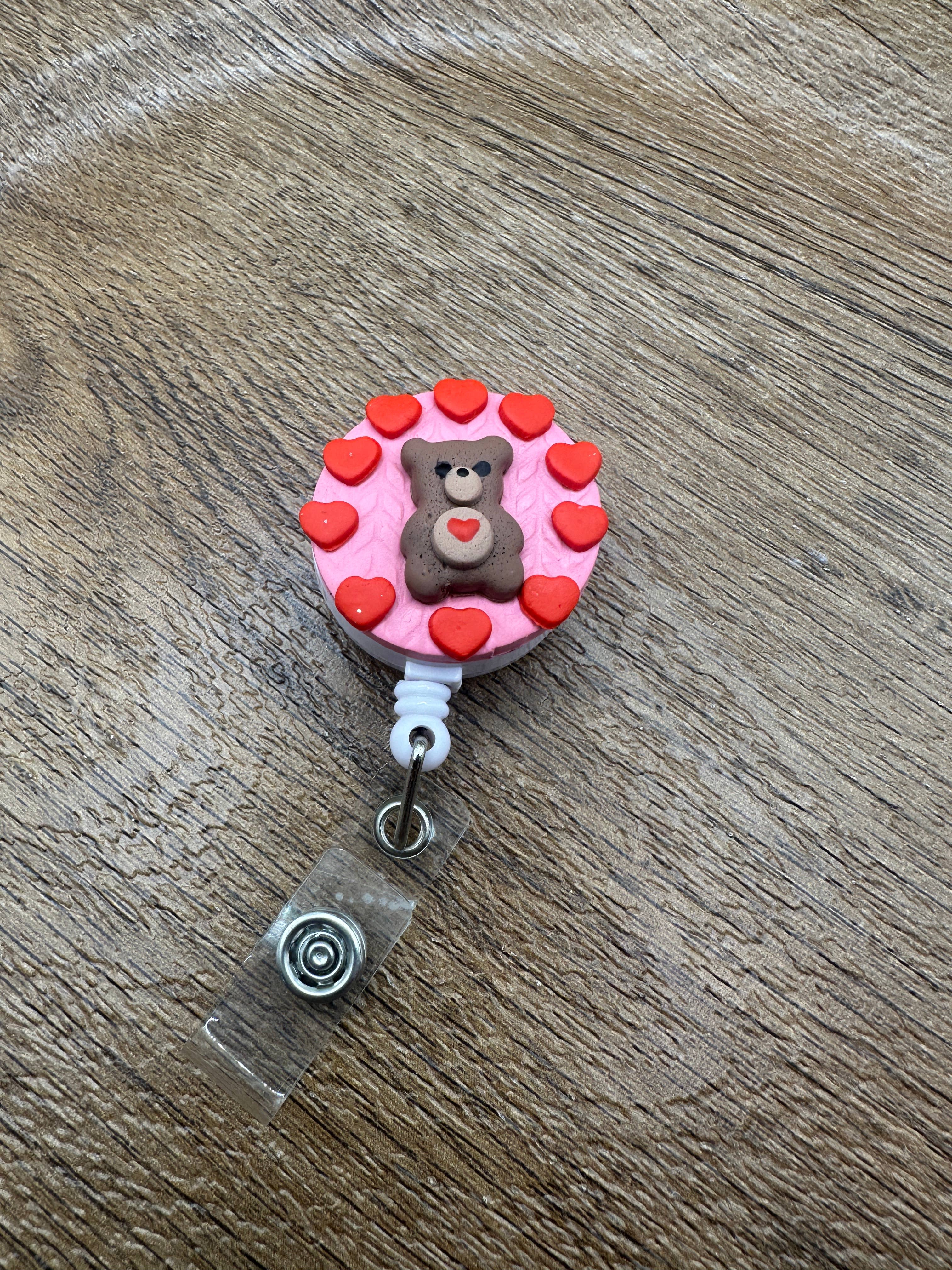 Making with Molli - Wholesale Badge Accessory - Women's - Polymer Clay Teddy Bear ID Badge Reel