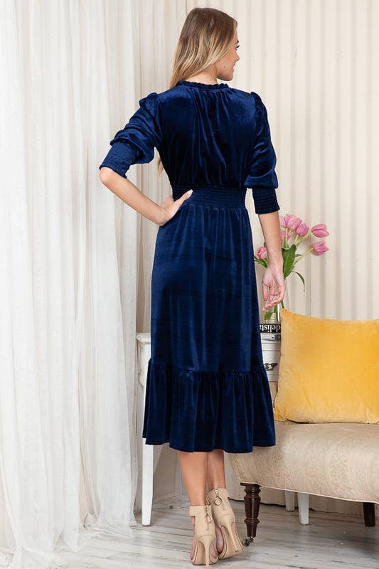 Reborn J - Wholesale Dress - Women's - Velvet Three Quarter Sleeve Midi Dress9