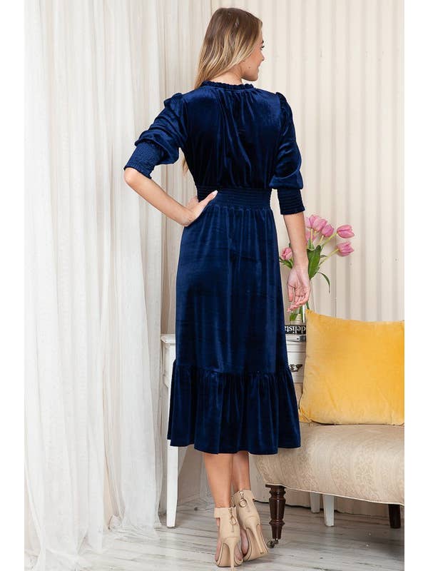 Reborn J - Wholesale Dress - Women's - Velvet Three Quarter Sleeve Midi Dress9