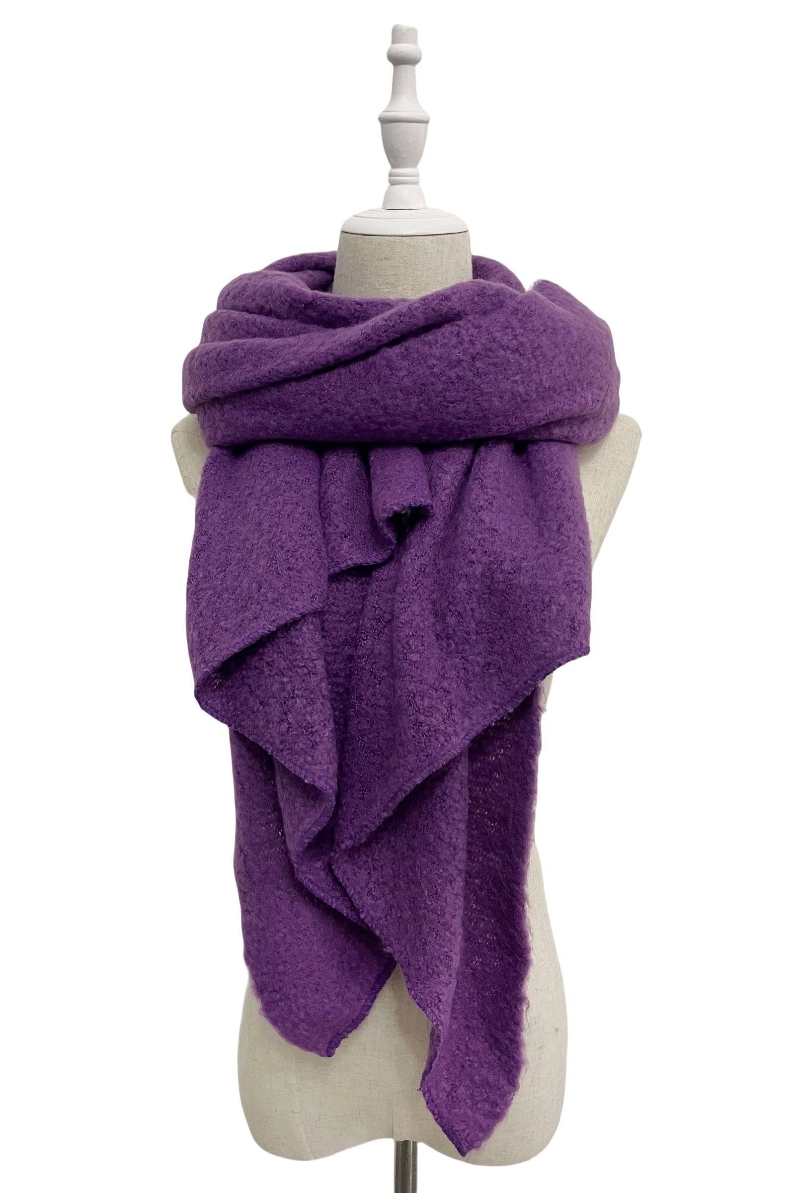 Fashion Scarf World - Wholesale Scarf - Women's - Plain Boucle Diagonal Edge Wool Scarf23