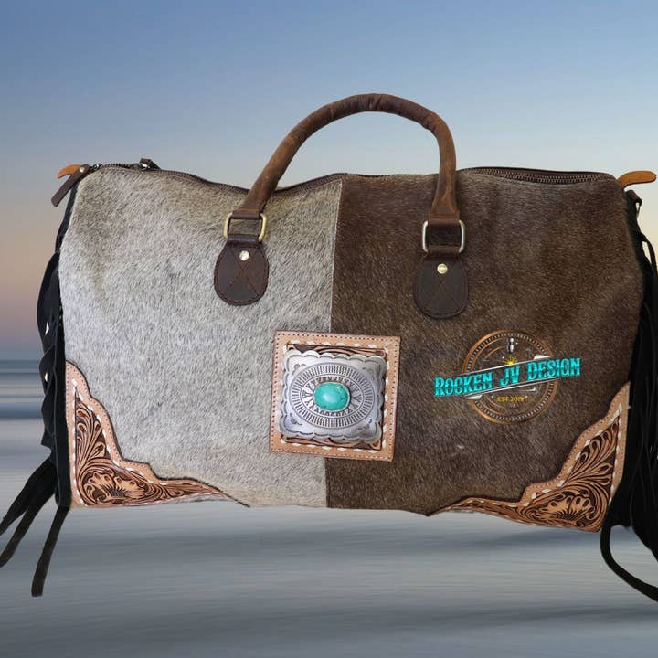 Kuhhaut-/Leder-Fransen-Wochenendtasche für den Großhandel von Rocken JV Design