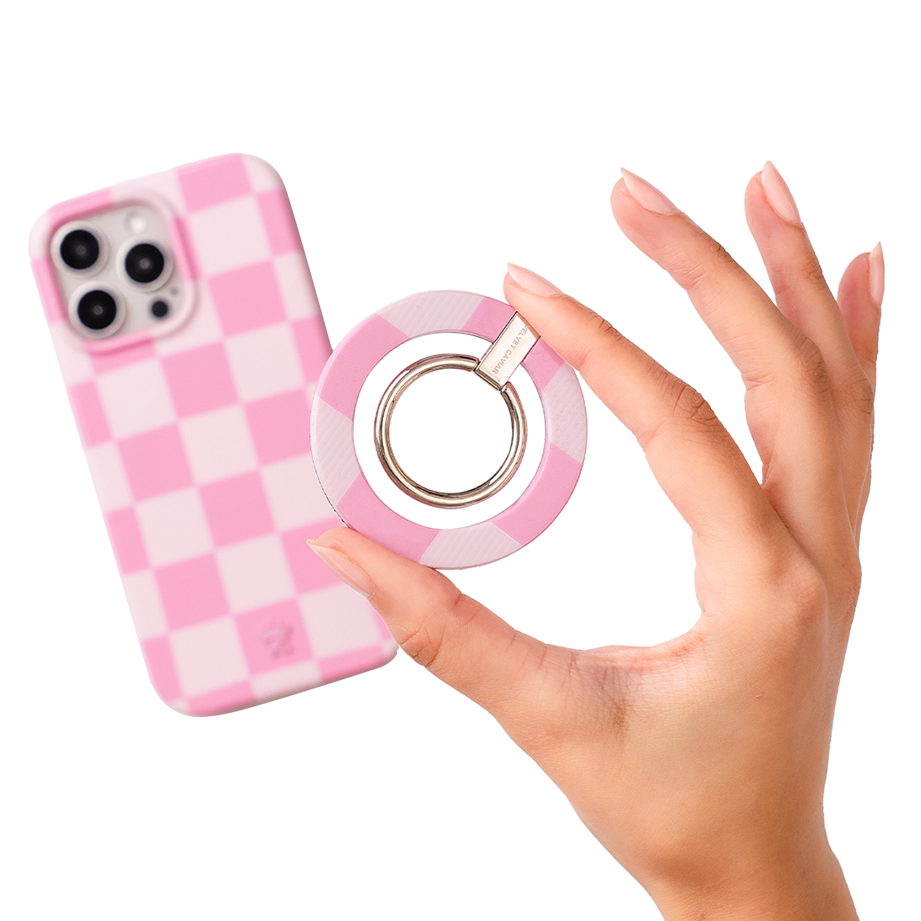 VELVET CAVIAR - Wholesale Phone Grip - Magnetic Phone Ring & Stand - Pink Vibe Checkered5